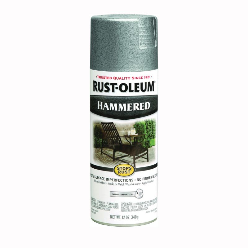 Rust-Oleum 7213830 Rust Preventative Spray Paint, Hammered, Silver, 12 oz, Can Silver
