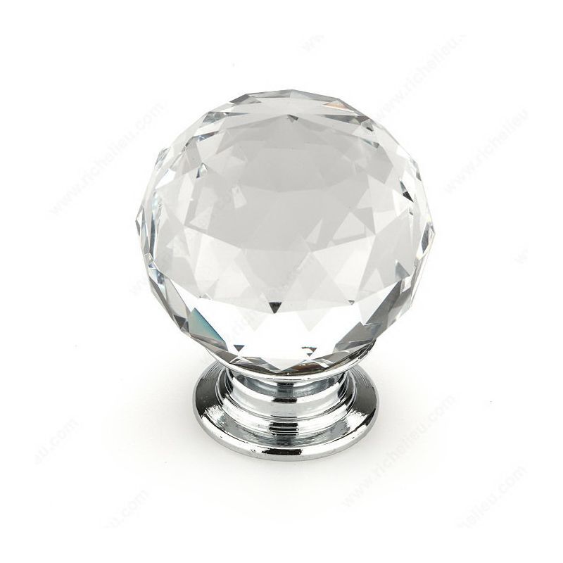 Richelieu BP87373014011 Cabinet Knob, 1-17/32 in Projection, Crystal/Metal, Chrome-Plated 1-3/16 In Dia, Clear, Contemporary