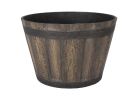 Landscapers Select PT-S056 Barrel Planter, 14-3/4 in Dia, 10 in H, Round, Whiskey Barrel Design, Resin, Weathered Oak 0.522 Cu-ft, Weathered Oak