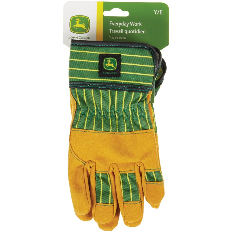 John Deere Youth Synthetic Leather Work Gloves Youth, Yellow/Green