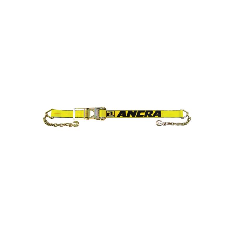 ANCRA 500 Series 48987-24 Strap, 3 in W, 27 ft L, Polyester, Yellow, 5400 lb Working Load, Chain Anchor End Yellow
