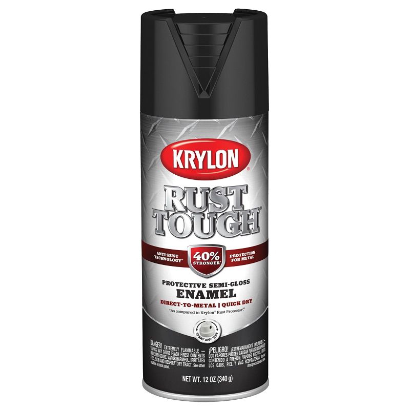 Krylon Rust Tough K09267008 Enamel Spray Paint, Semi-Gloss, Black, 12 oz, Can Black (Pack of 6)