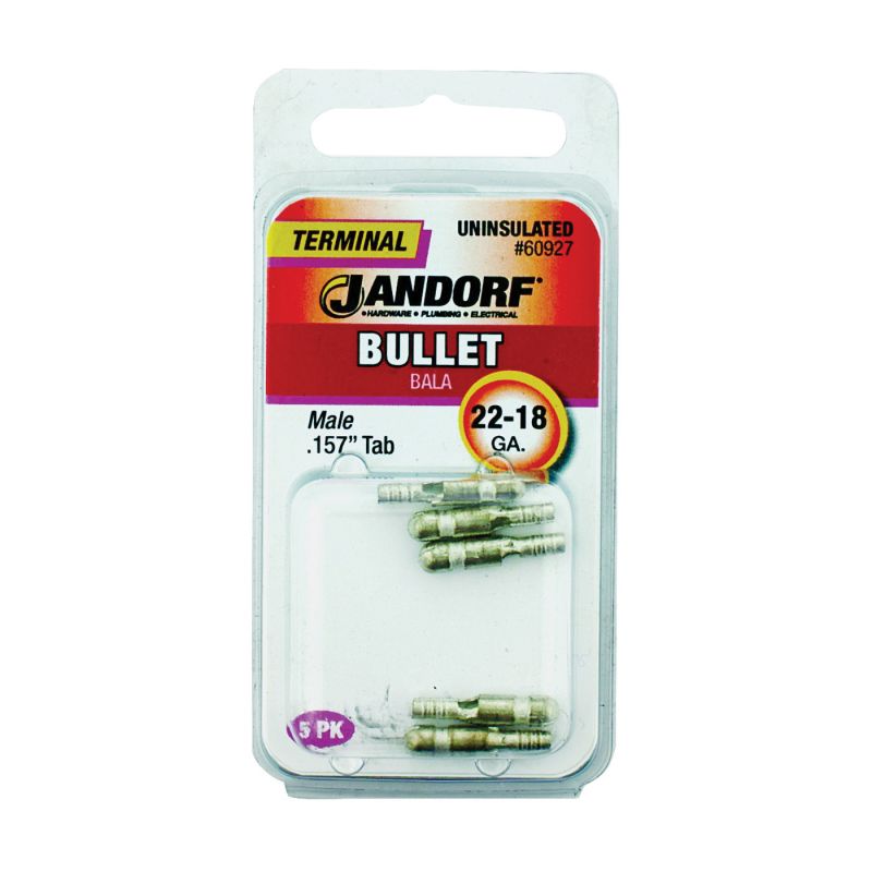 Jandorf 60927 Bullet Terminal, 600 V, 22 to 18 AWG Wire, Copper Contact, 5/PK