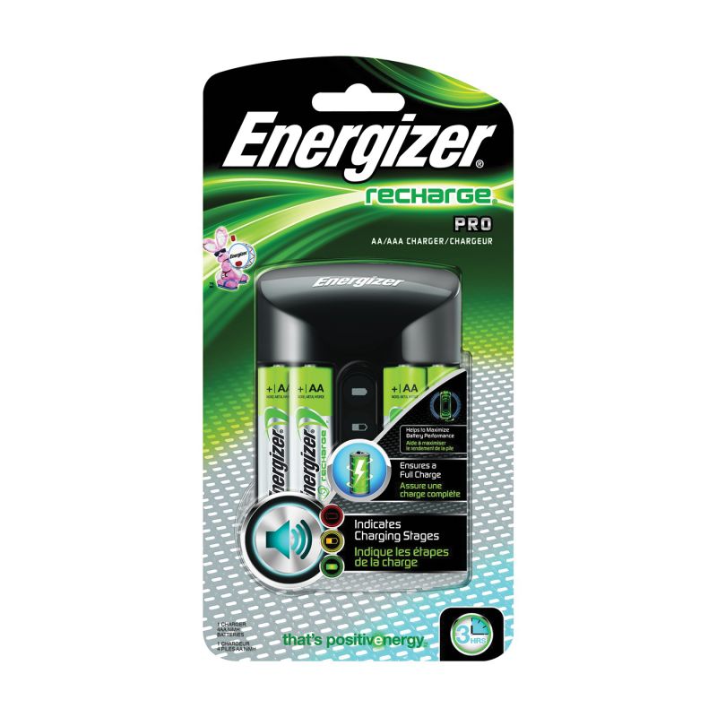 Energizer CHPROWB4 Battery Charger, AA, AAA Battery, Nickel-Metal Hydride Battery, 4 -Battery, Black Black
