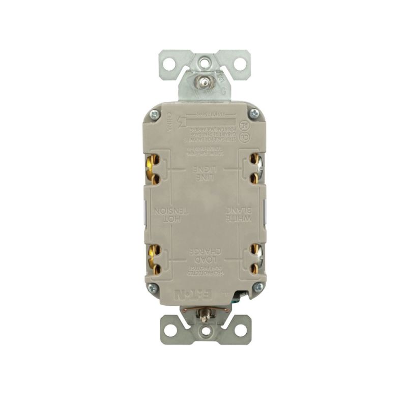 Eaton TRGF20W Tamper-Resistant GFCI Receptacle, 125 V, 20 A, NEMA: NEMA 5-20R, Back, Side Wiring, White White