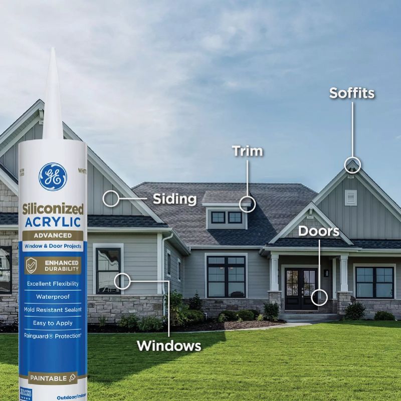 GE Siliconized Acrylic Advanced Window &amp; Door Latex Caulk Clear, 10.1 Oz.