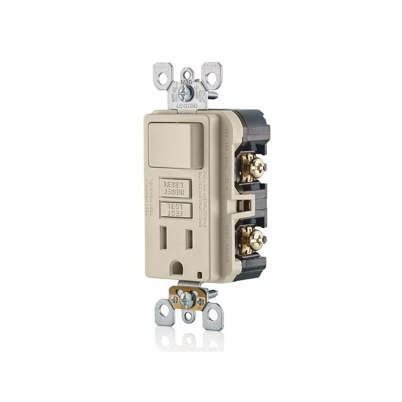 Leviton C96-GFSW1-00T Combination Switch, 2 -Pole, 15 A, 125 V, Light Almond Light Almond
