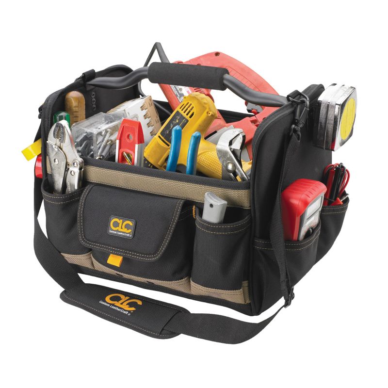 CLC Tool Works Series 1578 Open Top Tool Bag, 11 in W, 11 in D, 14 in H, 21-Pocket, Polyester, Black Black
