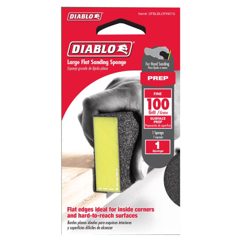 Diablo DFBLBLOFIN01G Sanding Sponge, 5 in L, 3 in W, 100 Grit, Fine, Aluminum Oxide Abrasive, 1/PK