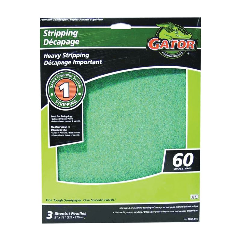 Gator 7260-012 Sanding Sheet, 11 in L, 9 in W, 60 Grit, Aluminum Oxide Abrasive