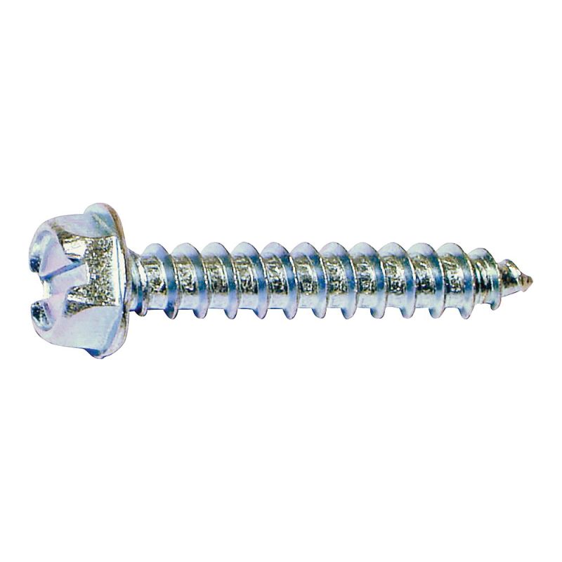 MIDWEST FASTENER 02927 Screw, #8 Thread, 1-1/4 in L, Coarse Thread, Hex, Slotted Drive, Self-Tapping, Sharp Point, Steel