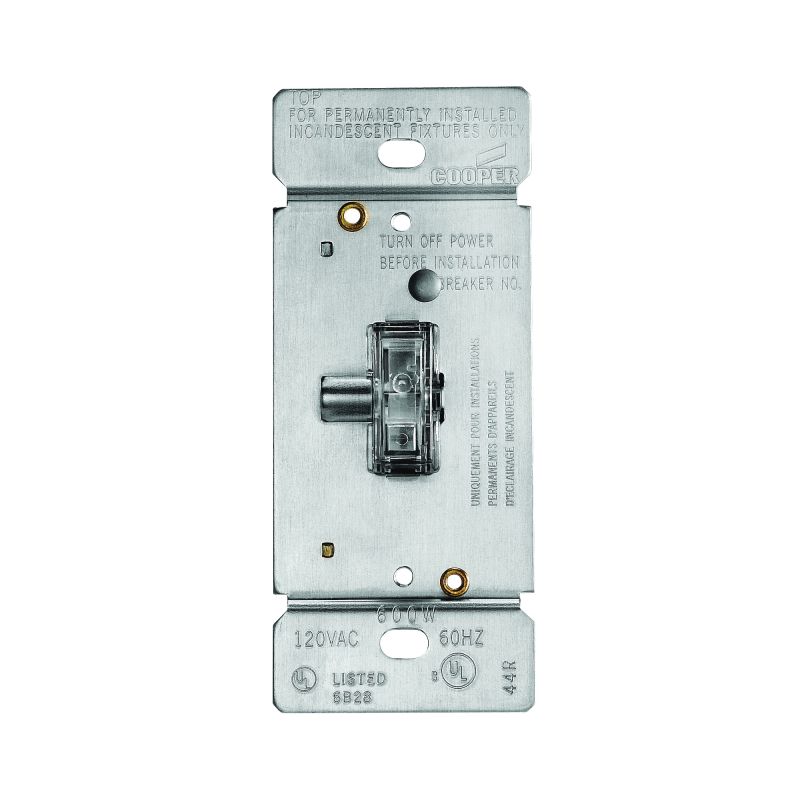 Eaton Wiring Devices TI306L-K Toggle Dimmer, 5 A, 120 V, 600 W, CFL, Halogen, Incandescent, LED Lamp, 3-Way, Clear Clear