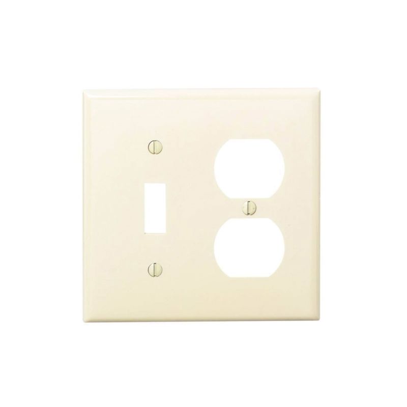 Leviton 80705-I Combination Wallplate, 4-1/2 in L, 2-3/4 in W, Standard, 2 -Gang, Nylon, Ivory, Device Mounting Standard, Ivory