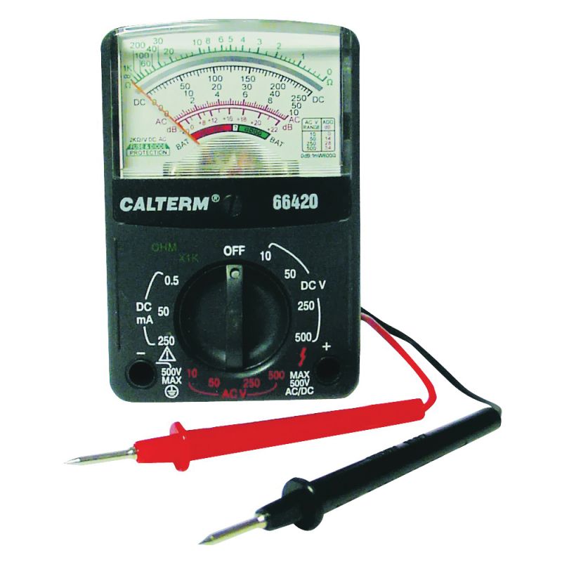 Calterm 66420 Multimeter, 500 V, 250 mA, 1 MOhm, Analog Display, Black Black