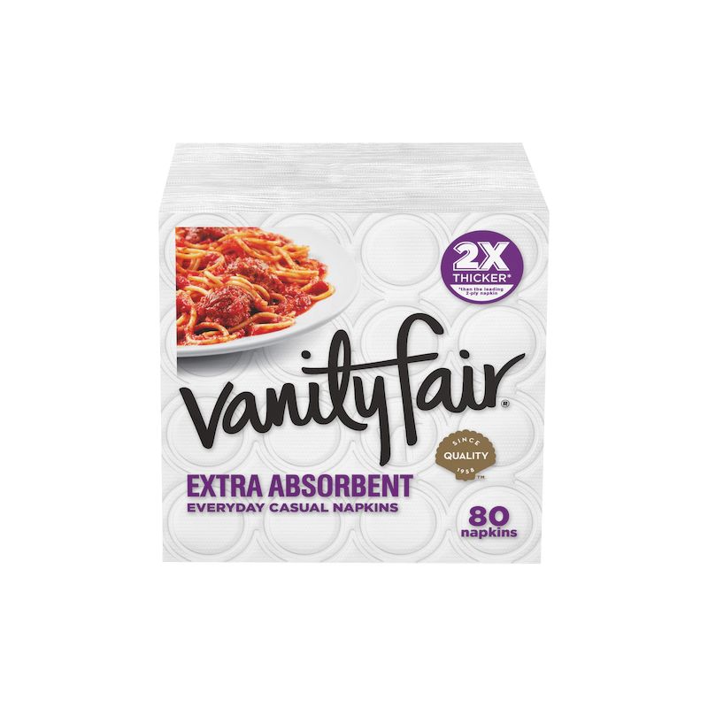 Vanity Fair 35236 Extra Absorbent Napkin, 6.38 in L, 6.38 in W, 2-Ply, Paper White (Pack of 12)