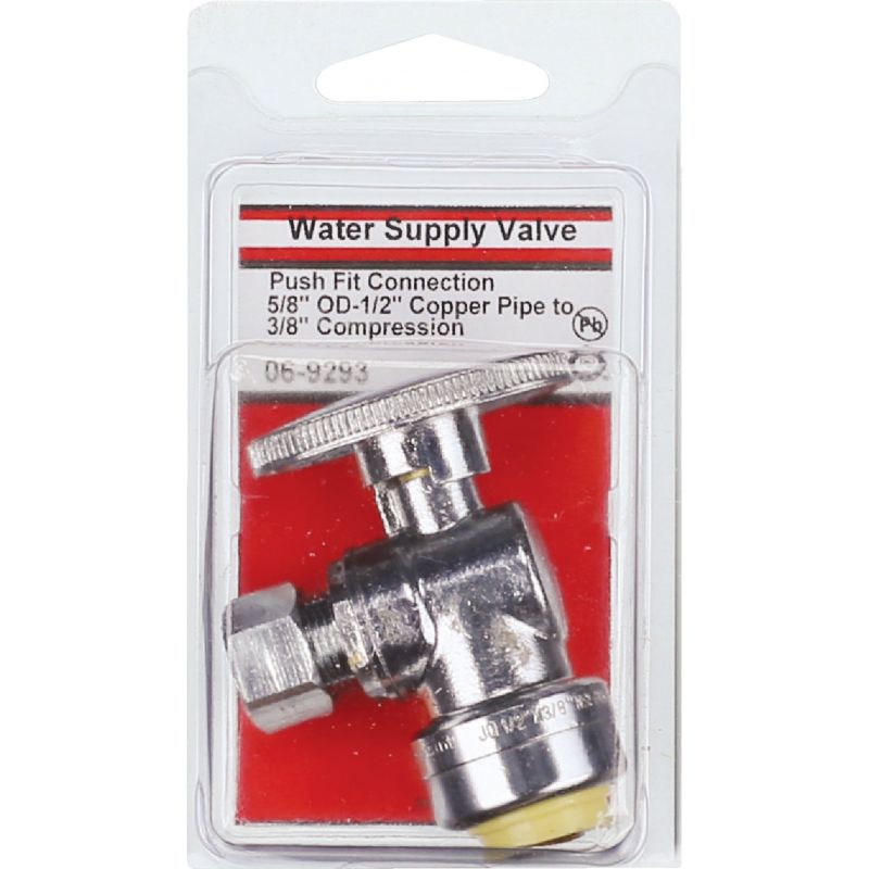 Lasco Copper Or CPVC Push Fit Inlet X Compression Outlet Angle Stop Valve 5/8&quot; Copper Or CPVC PF Inletx3/8&quot; Outlet