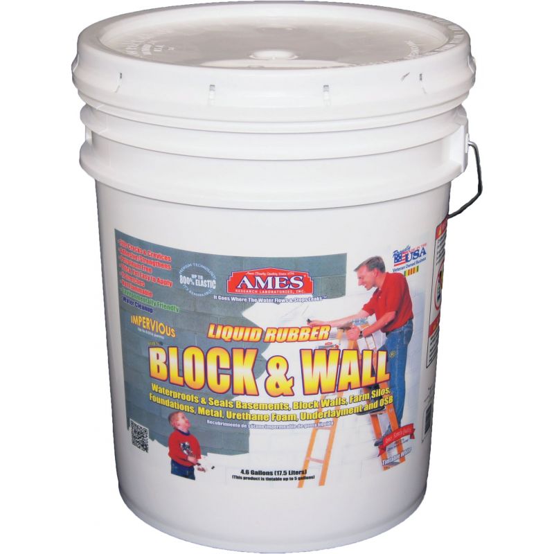 Ames Block &amp; Wall Liquid Rubber Membrane Basement Waterproofing Coating 5 Gal., White