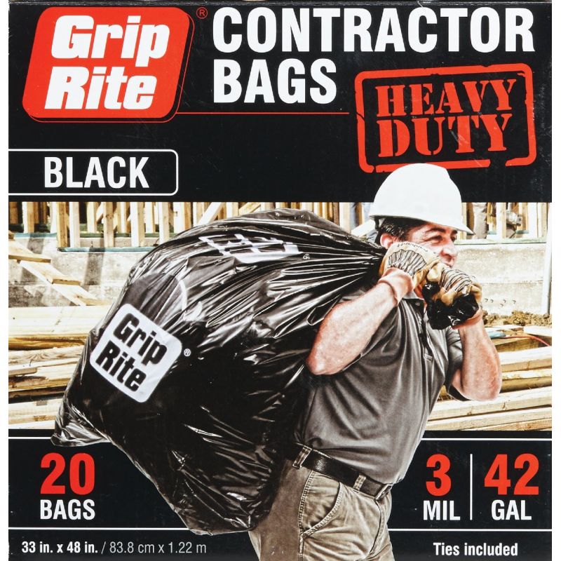 Grip-Rite Heavy-Duty Contractor Trash Bag 42 Gal., Black