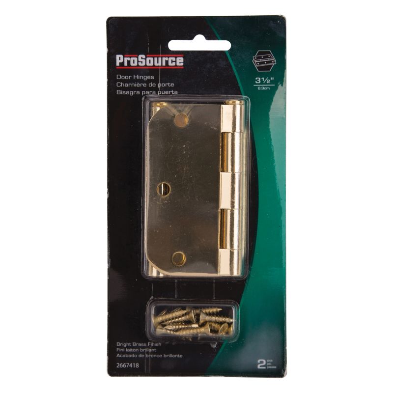 ProSource BH-102PB-PS Door Hinge, Steel, Bright Brass, Loose Pin, 180 deg Range of Motion, Screw Mounting Bright Brass
