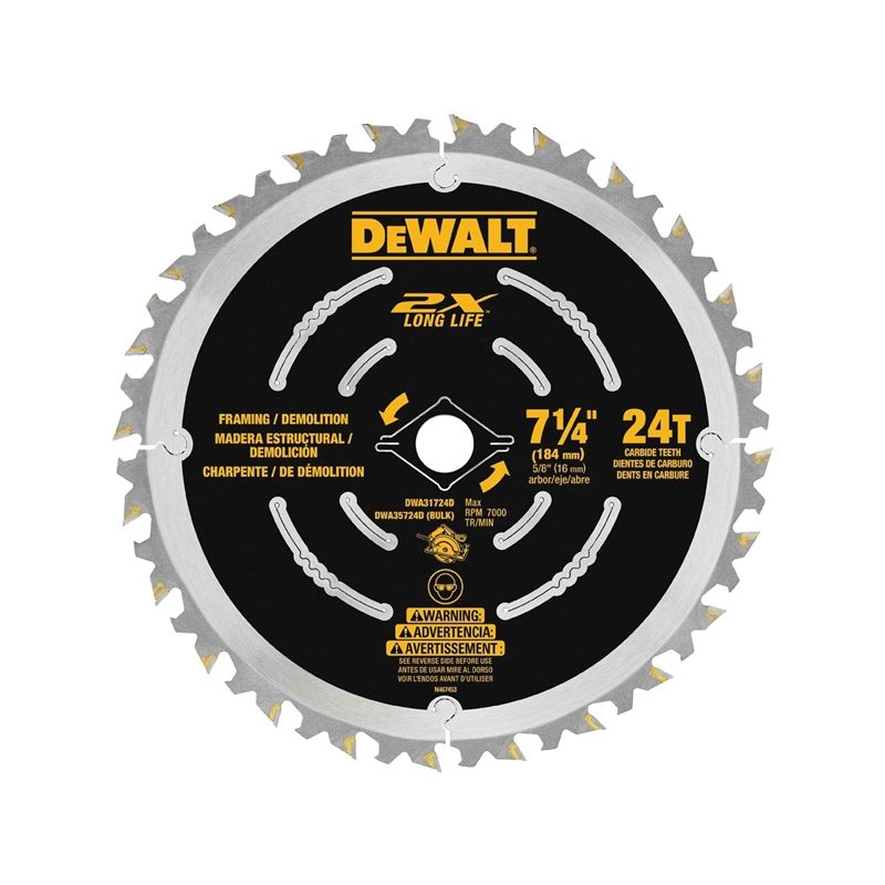 DeWALT DWA31724D Saw Blade, 7-1/4 in Dia, 5/8 in Arbor, 40-Teeth, Carbide Cutting Edge, Applicable Materials: Wood