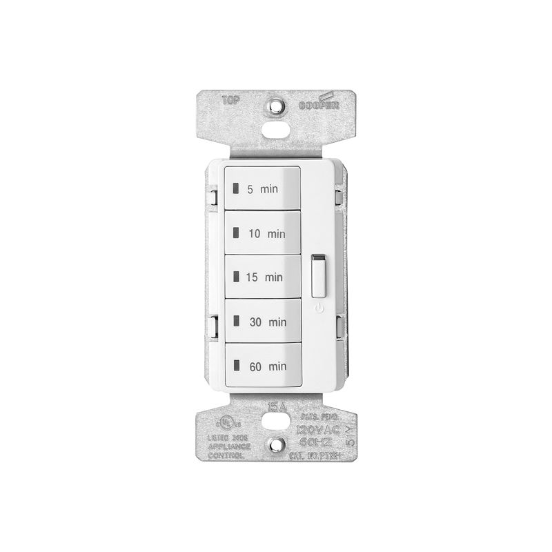 Eaton Wiring Devices PT18M-W-K Minute Timer, 15 A, 120 V, 1800 W, 5, 10, 15, 30, 60 min Off Time Setting, White White