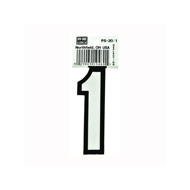 Hy-Ko PS-20/1 Reflective Sign, Character: 1, 3-1/4 in H Character, Black/White Character, Vinyl (Pack of 10)