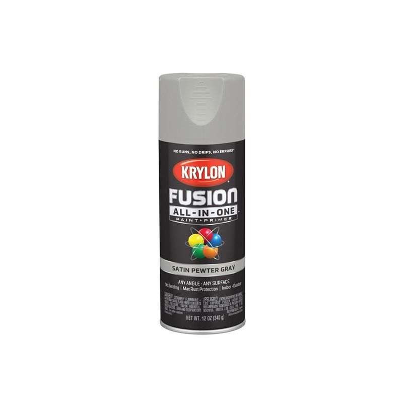 Krylon K02744007 Spray Paint, Satin, Pewter Gray, 12 oz, Can Pewter Gray