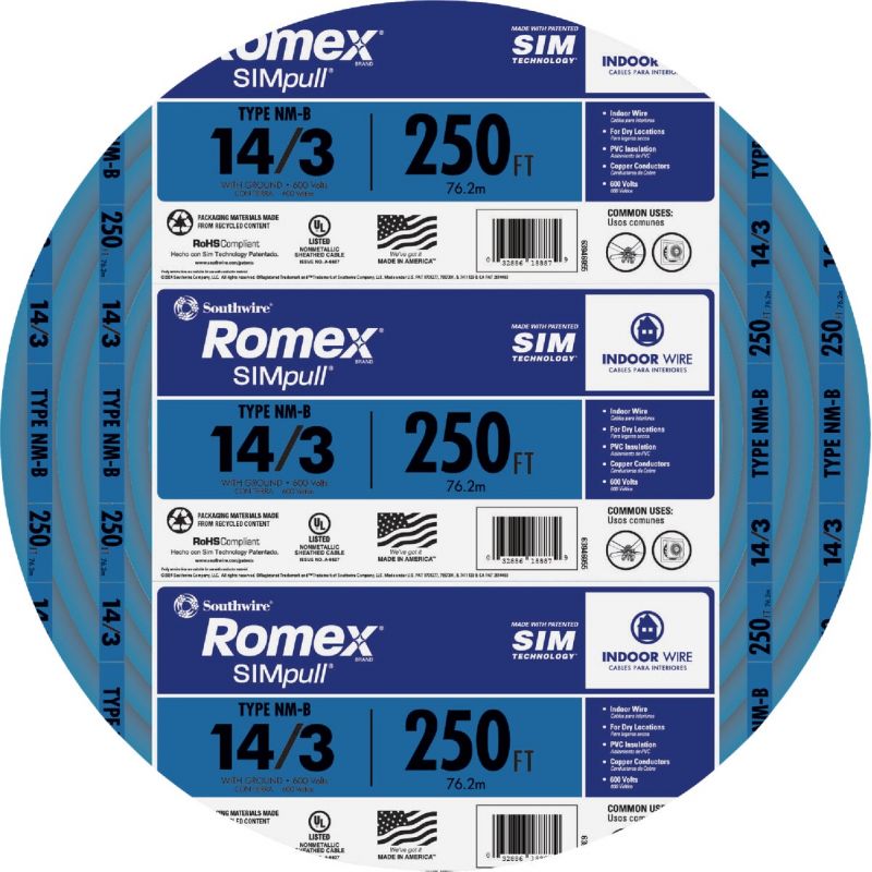 Romex 14/3 NMW/G Electrical Wire Blue