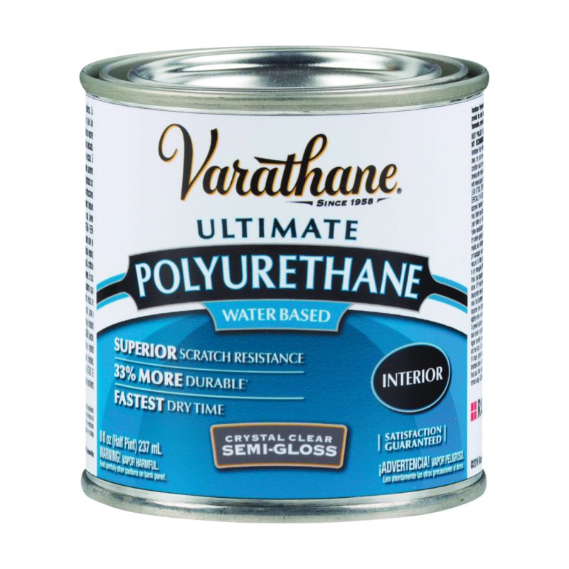 Varathane 200161H Polyurethane, Semi-Gloss, Liquid, Crystal Clear, 0.5 pt, Can Crystal Clear