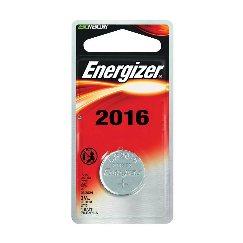 Energizer ECR2016BP Coin Cell Battery, 3 V Battery, 100 mAh, CR2016 Battery, Lithium, Manganese Dioxide