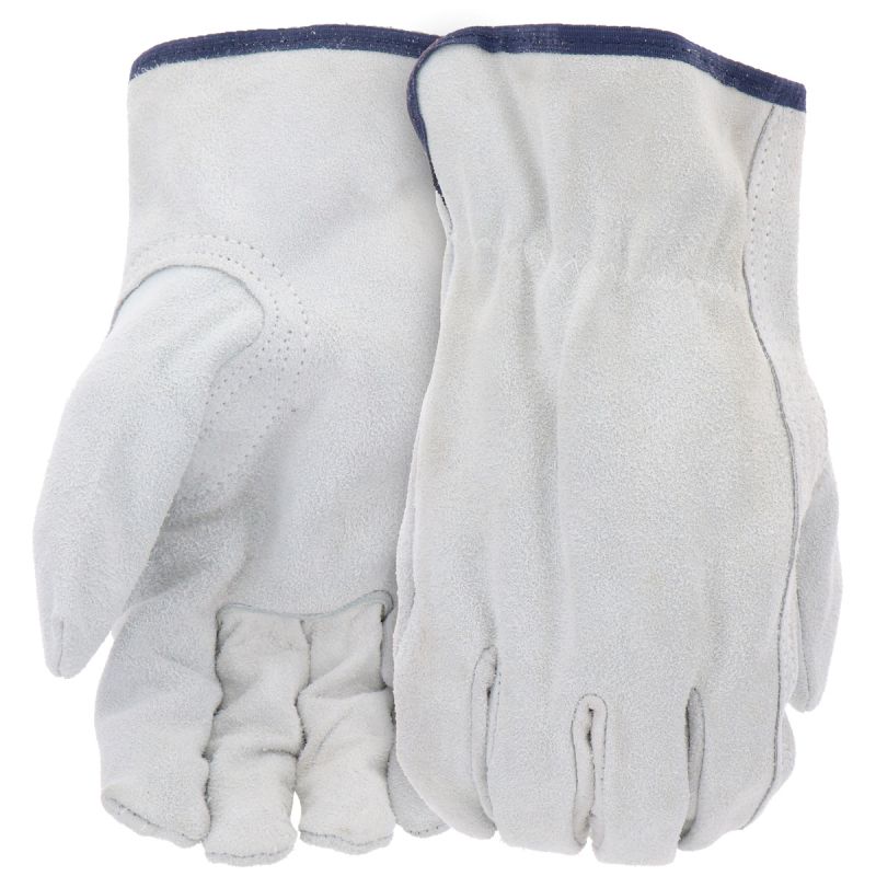Boss B81162-M Gloves, M, 7-1/8 to 8 in L, Keystone Thumb, Slip-On Cuff, Split Cowhide Leather, Gray M, Gray