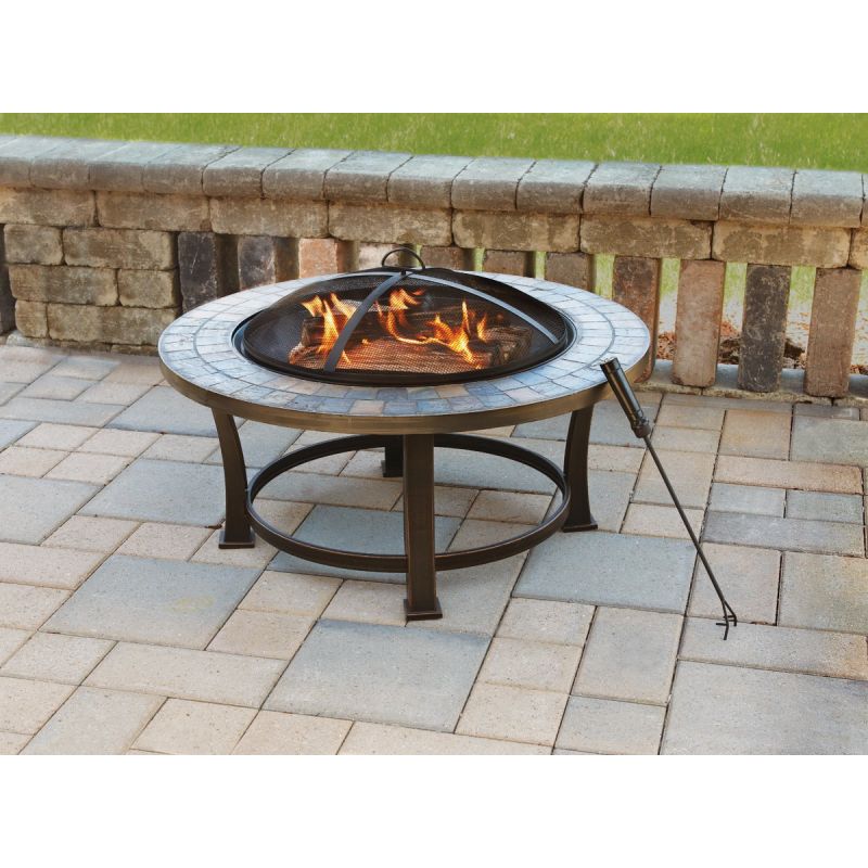 Outdoor Expressions 34 In. Slate Fire Pit Antique Bronze, Round