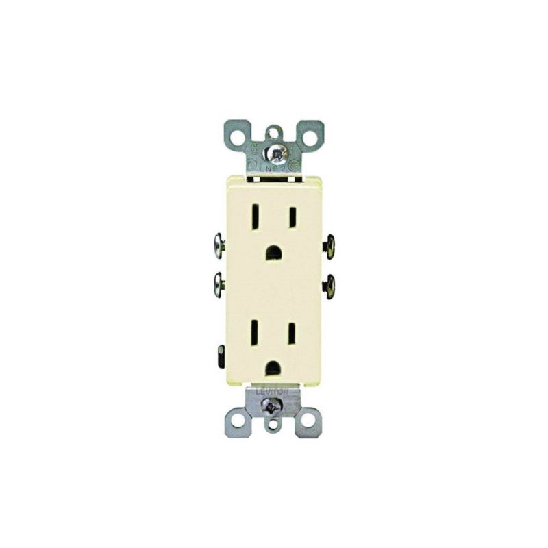 Leviton S01-05325-0IS Duplex Receptacle, 2 -Pole, 15 A, 125 V, Push-In, Side Wiring, NEMA: 5-15R, Ivory Ivory