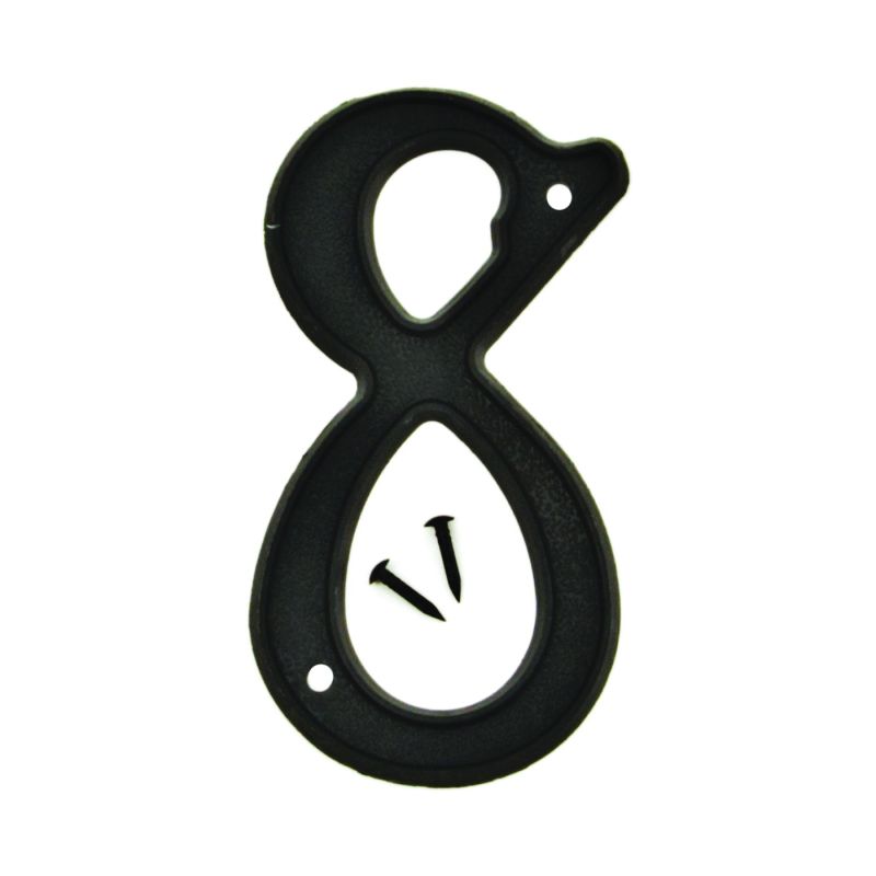 Hy-Ko PN-29/8 House Number, Character: 8, 4 in H Character, Black Character, Plastic