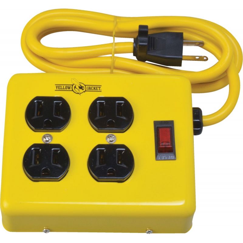 Yellow Jacket 4-Outlet Metal Power Strip Yellow, 15A
