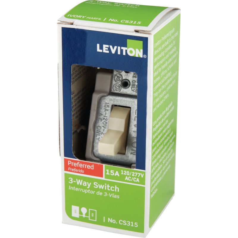 Leviton Grounded Commercial Grade Quiet 3-Way Switch Ivory, 15A