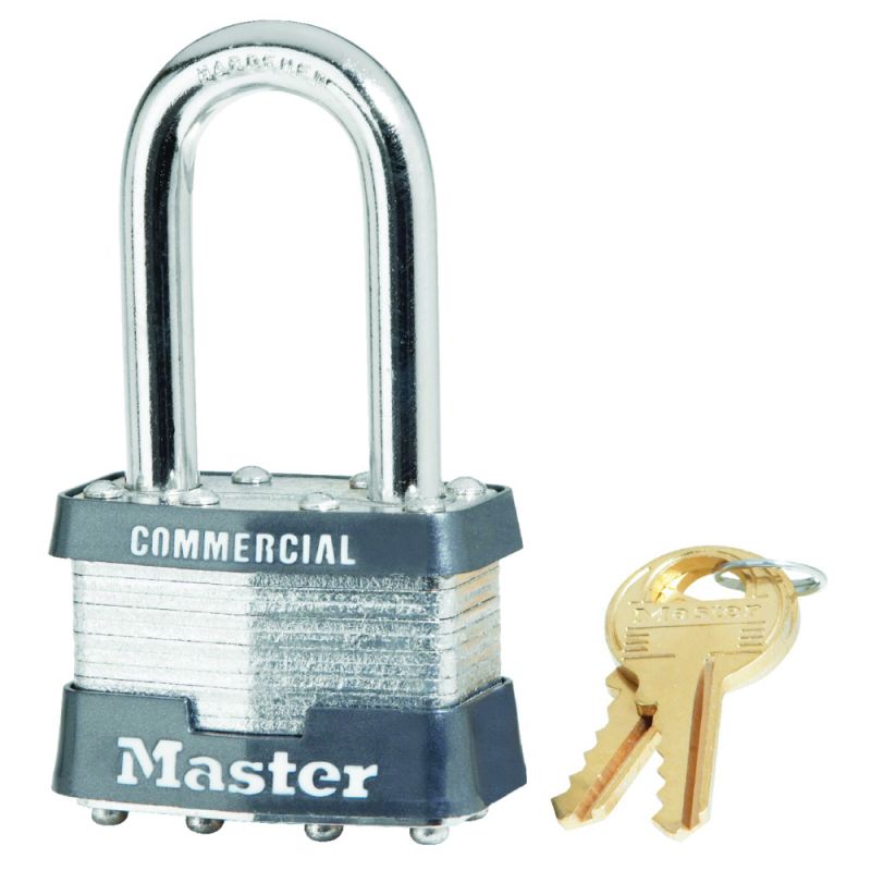 Master Lock 1KALF 2126 Padlock, Keyed Alike Key, Open Shackle, 5/16 in Dia Shackle, 1-1/2 in H Shackle, Steel Body Silver