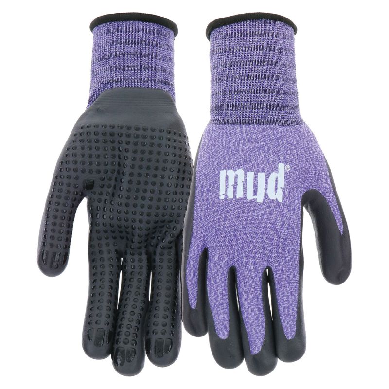 Mud MD31011V-W-SM Coated Gloves, Women&#039;s, S/M, Knit Cuff, Nitrile Coating, Violet S/M, Violet
