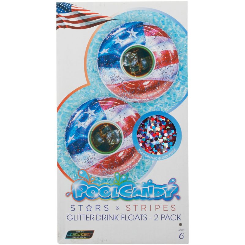 PoolCandy Stars &amp; Stripes Glitter Drink Float Multi, Floating Drink Holder