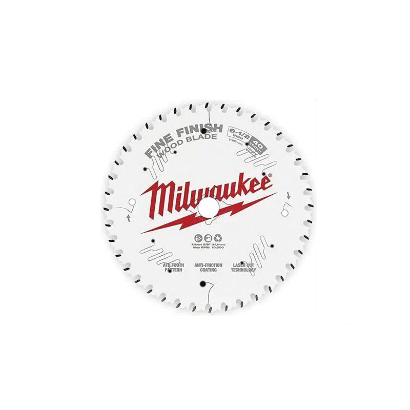 Milwaukee 48-40-0622 Circular Saw Blade, 6-1/2 in Dia, 5/8 in Arbor, 40-Teeth, Cobalt/Tungsten Carbide Cutting Edge