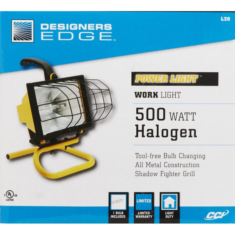 Designers Edge Power Light 500W Halogen Portable Work Light Yellow