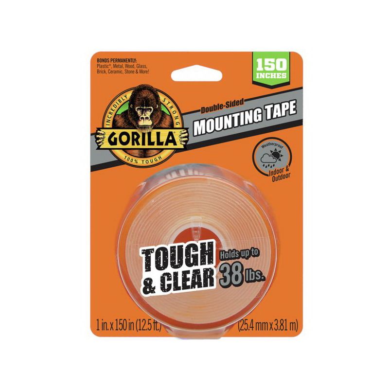 Gorilla TOUGH &amp; CLEAR 6036002 Mounting Tape, 150 in L, 1 in W, Clear Clear