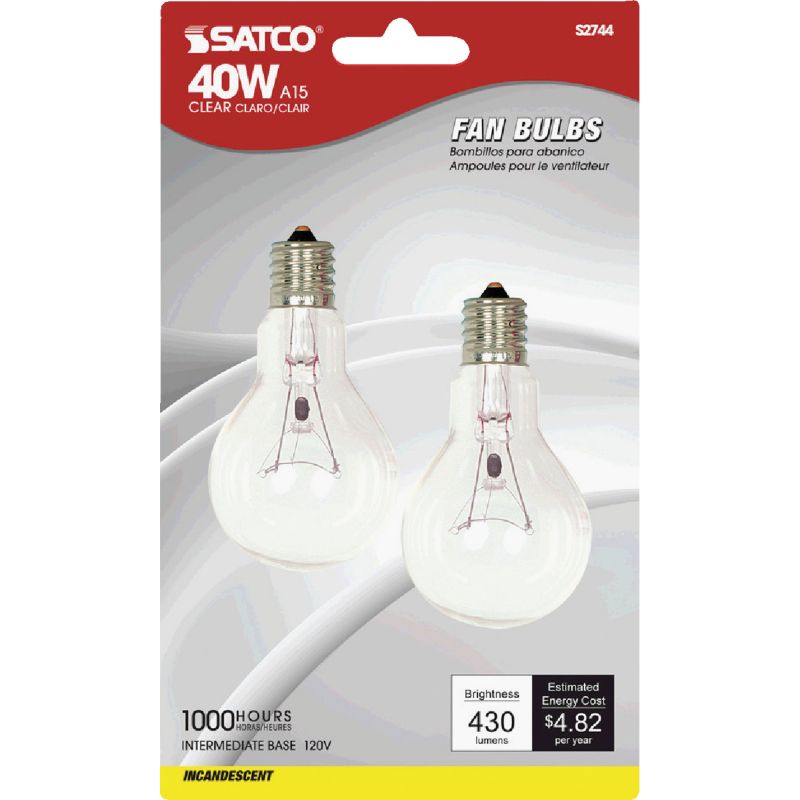 Satco Intermediate A15 Incandescent Ceiling Fan Light Bulb