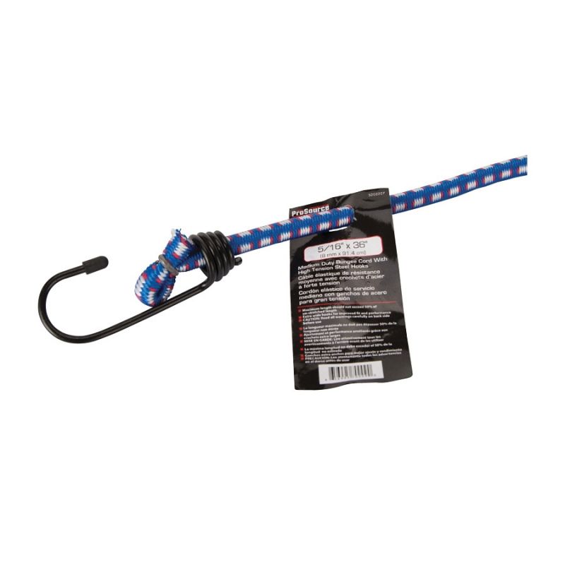 ProSource FH64019 Stretch Cord, 8 mm Dia, 36 in L, Polypropylene, Blue, Hook End Blue