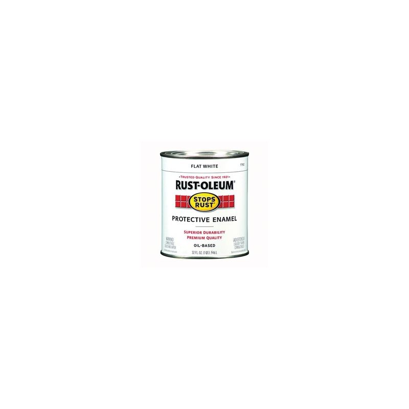 Rust-Oleum Stops Rust 7790502 Enamel Paint, Oil, Flat, White, 1 qt, Can, 50 to 110 sq-ft/qt Coverage Area White