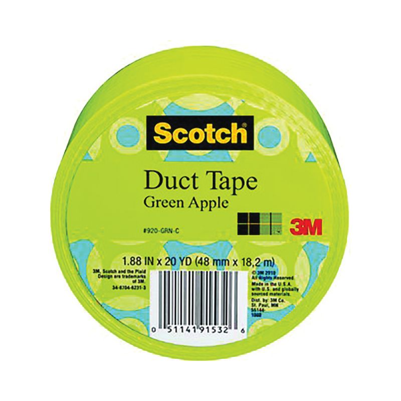 3M 920-GRN-C Duct Tape, 20 yd L, 1.88 in W, Cloth Backing, Green Apple Green Apple