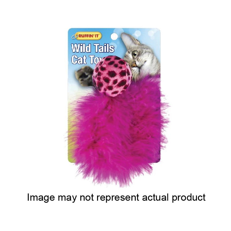 Ruffin&#039;It 32027 Cat Toy, Ball with Feather Tail, Plush, Assorted Assorted