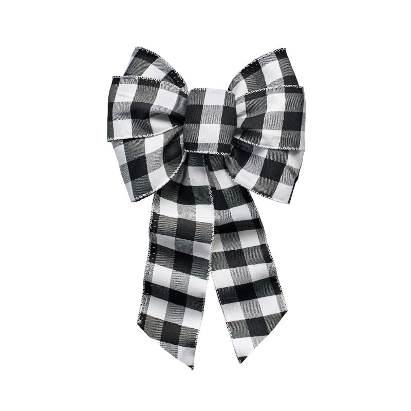 Holidaytrims 7444 Christmas Specialty Decoration, 1 in H, Bow Plaid, Fabric, Black/White Black/White (Pack of 12)