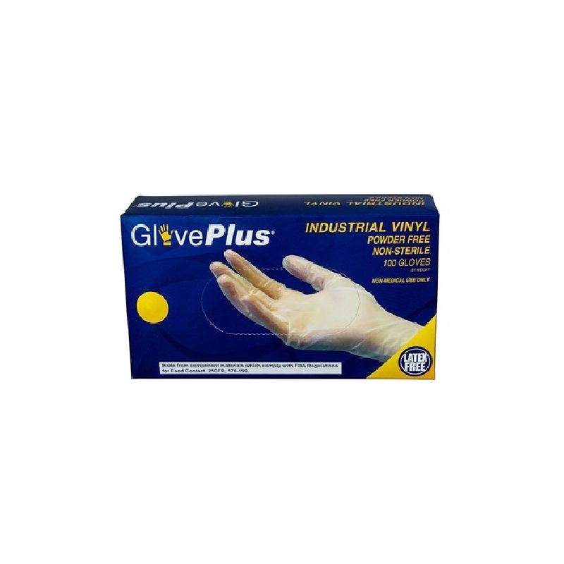 Gloveworks IVPF44100 Disposable Gloves, M, Vinyl, Powder-Free, Clear, 11.73 in L M, Clear