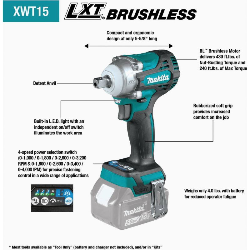 Makita 18V 4-Speed Cordless Impact Wrench - Tool Only